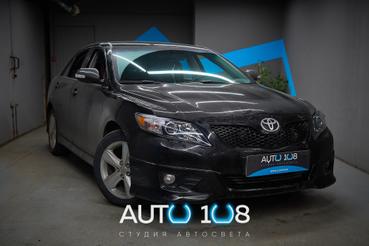 Toyota Camry XV40 рестайлинг — установка светодиодных BiLED линз и полировка штатных стекол фар