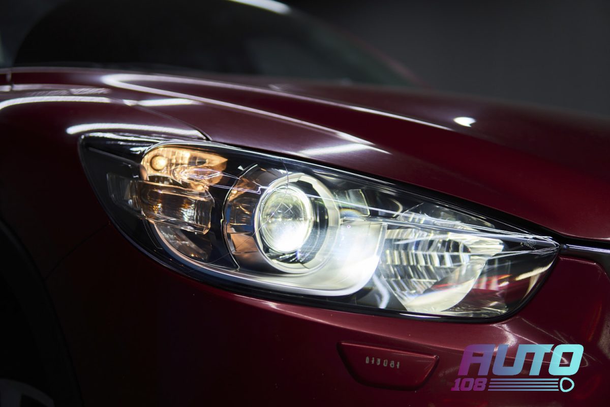 Фара Mazda CX-5 KE после замены стекла и установки линз Aozoom Dragon Knight