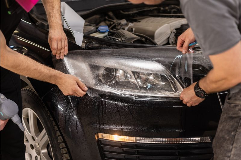 Бронирование фары Audi Q7 4L полиуретановой плёнкой