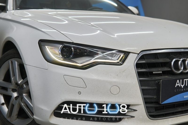 Audi A6 C7 после замены стёкол фар и установки Bi-LED линз