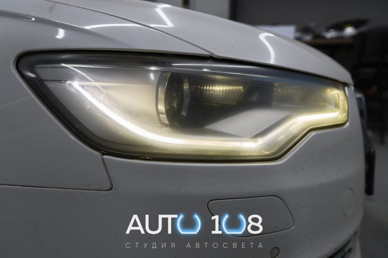 Фара Audi A6 C7 до ремонта: мутное стекло, тусклый ксенон за ДХО