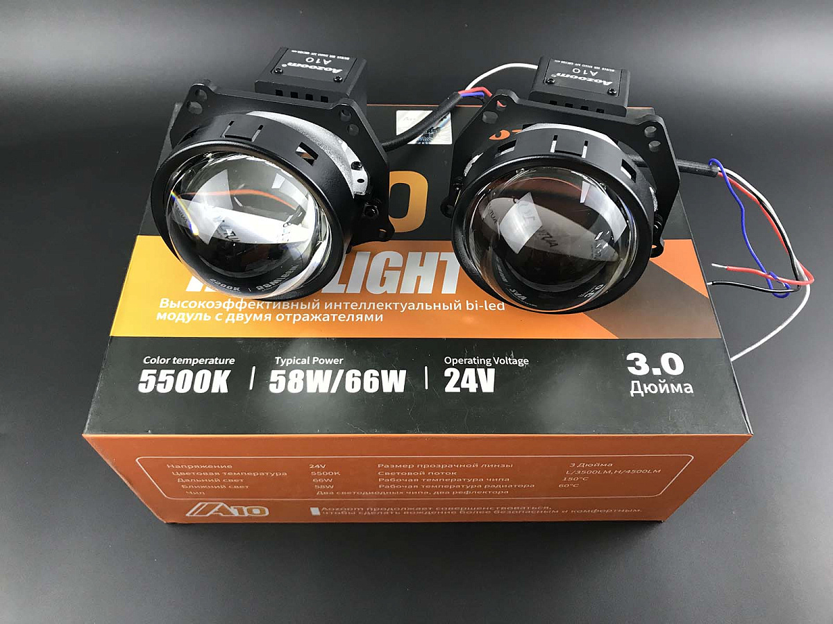 Светодиодные линзы Aozoom A10 24V Bi-Led 3.0" 5500K (крепление Hella 3)