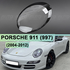 Стекло фары Porsche 911 (997) (2004-2012) черный кант (левое)