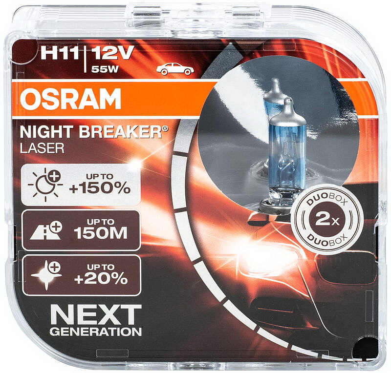 Галогенная лампа OSRAM H11 Night Breaker Laser +150% (DuoBox, 2шт) 64211NL-HCB