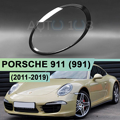 Стекло фары PORSCHE 911 (991) (2011-2019) черный кант (левое)