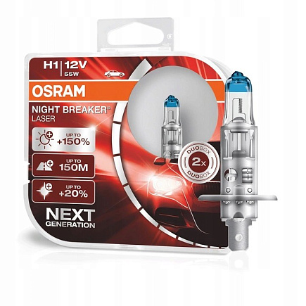 Галогенная лампа OSRAM H1 Night Breaker Laser +150% (DuoBox, 2шт) по выгодной цене
