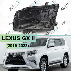Корпус фары Lexus GX II (2019-2023) 2-й рестайлинг 3 линзы без внешнего корректора (левый)
