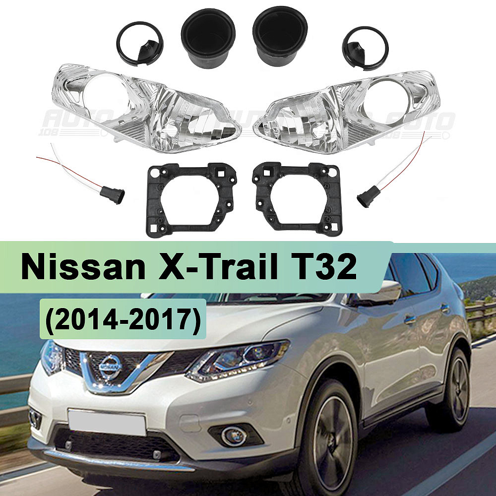 Комплект (маска) для установки линз в фары Nissan X-Trail T32 (2014-2017) Хром