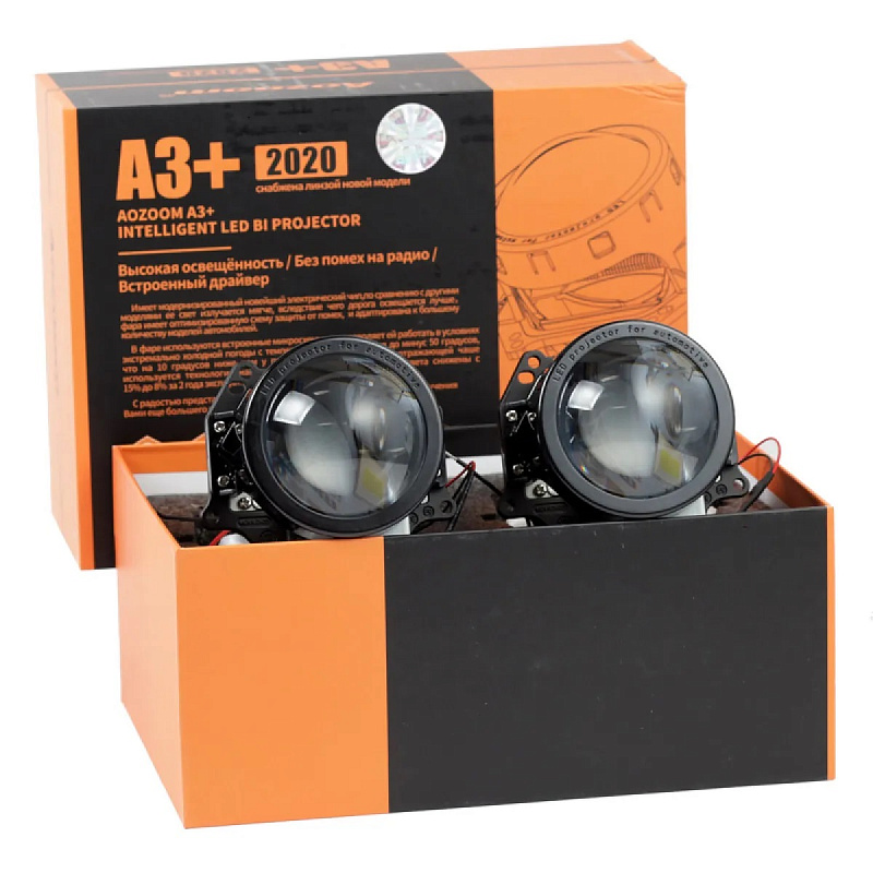 Светодиодные линзы AOZOOM A3+ BI-LED 3.0" (крепление Hella 3) (к-т 2шт)
