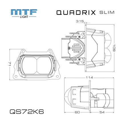 Светодиодные линзы MTF LIGHT QUADRIX SLIM (ближний + дальний) двойная линза 6000K (к-т 2шт) по выгодной цене