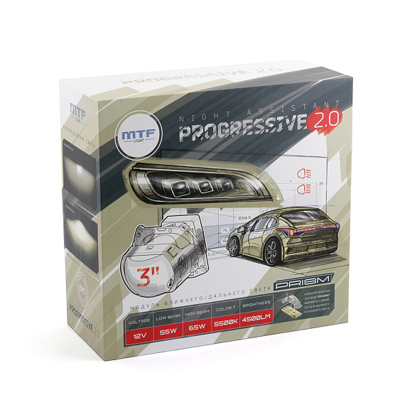 Светодиодные линзы MTF Progressive 2.0 (скошенная) 3" 5500K (крепление Hella 3) (к-т 2шт) по выгодной цене