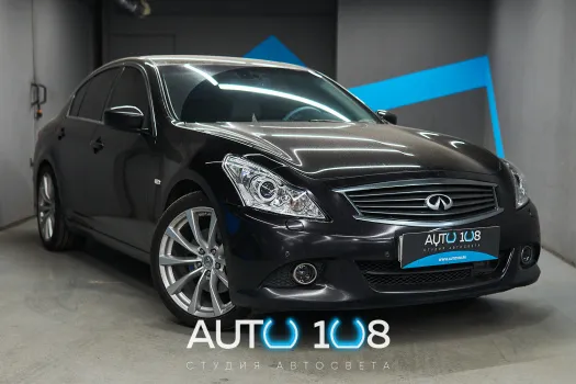 Infiniti G25 IV (2006-2013) — замена стекол фар, замена ПТФ (противотуманок) MTF, установка светодиодных линз Aozoom Black Warrior
